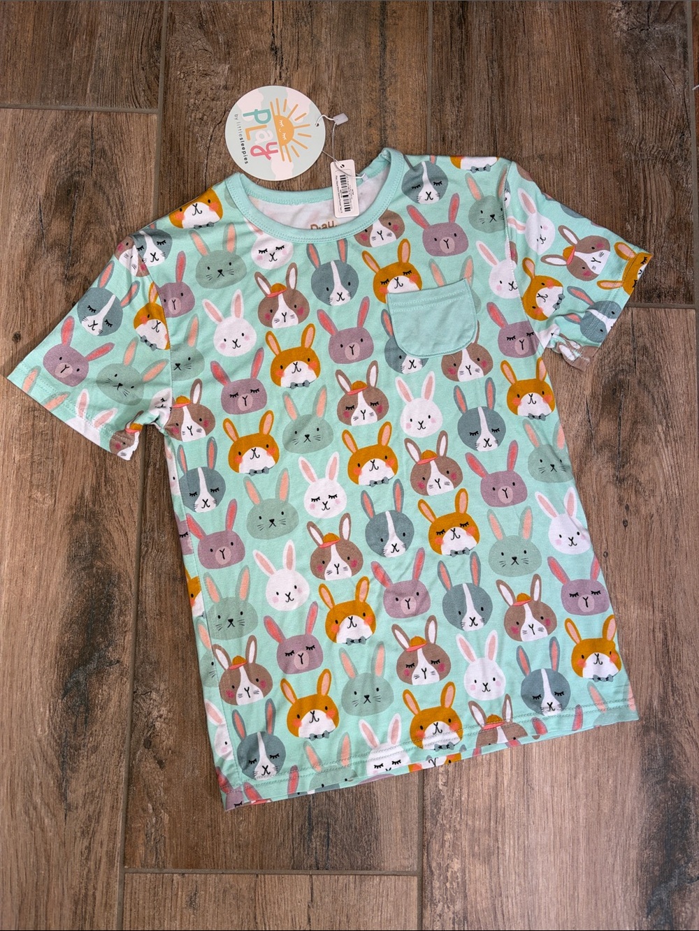 Little Sleepies Mint Bunny Pocket Tee with Multicolor Bunnies